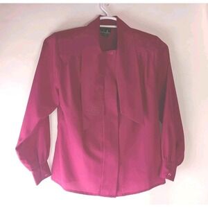 David Matthew Women's Blouse 6 Solid Fuchsia Bow Tie  100% Polyester
